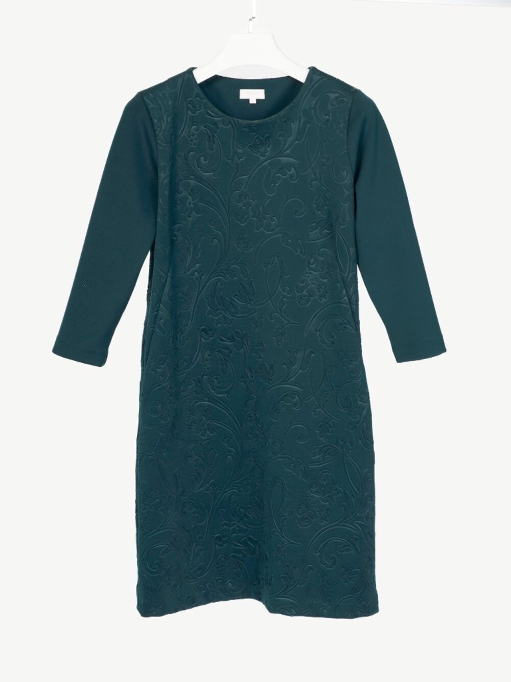 Escada Sport Erhella Dark Emerald Embossed-Floral Dress
